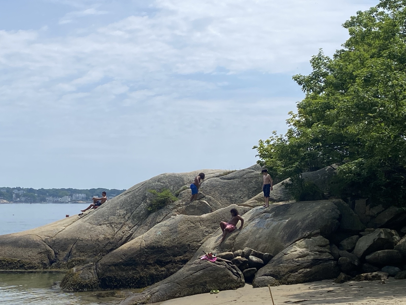 Students exploring seaside rocks on a field trip